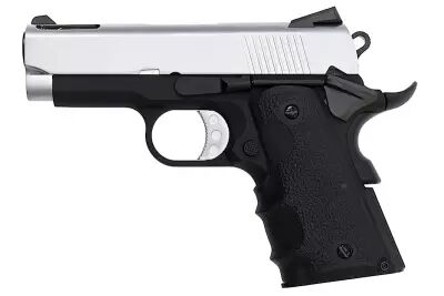 AW Custom NE10 Series 1911 Officer Size Gas Blowback Pistol - Silver Slide / Black Frame