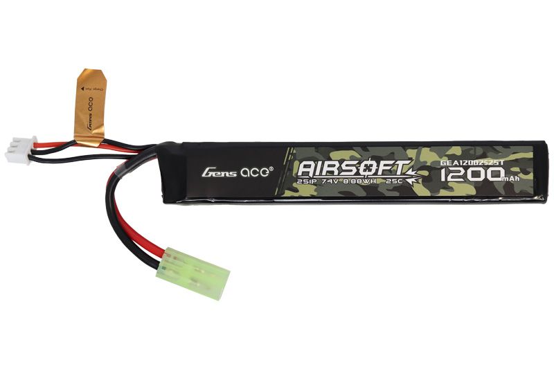 7.4V 1200mAh Airsoft LiPo Battery 25C w/Mini Tamiya Connector for Airsoft  Rifle
